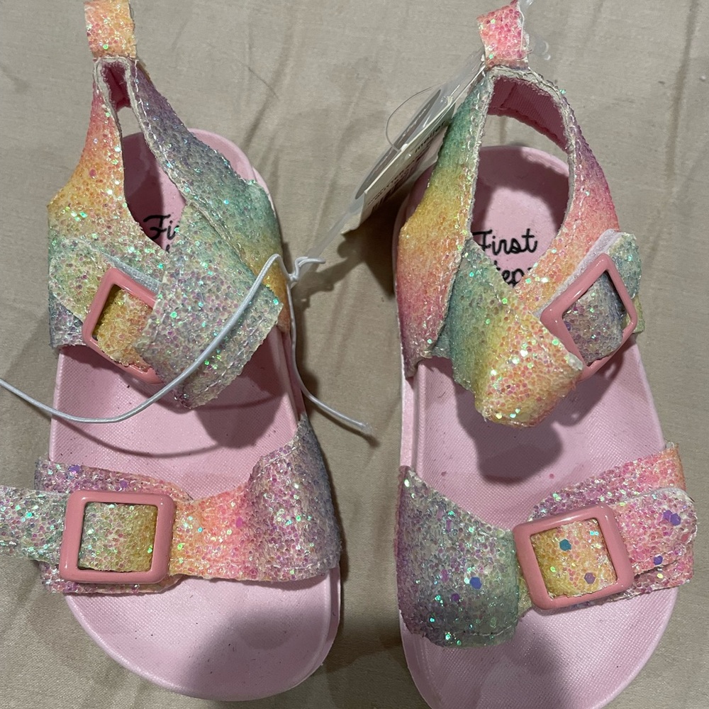 Girls First Steps glitter, rainbow sandals. Girls size 6